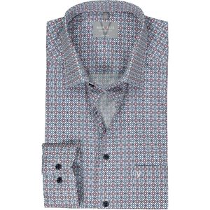 MARVELIS comfort fit overhemd, popeline, wit met rood en blauw dessin
