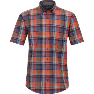 CASA MODA Sport casual fit overhemd, korte mouw, dobby, blauw met oranje geruit