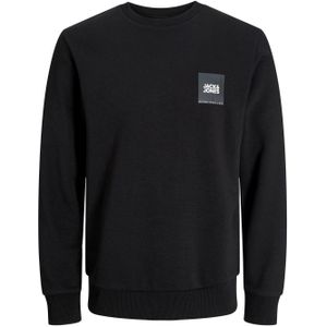 JACK & JONES Lock sweat crew neck regular fit, heren sweatshirt katoenmengsel met O-hals, zwart met kleine logoprint -  Maat: XL
