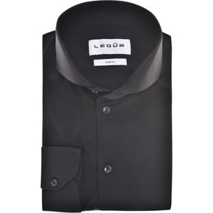 Ledub slim fit overhemd, popeline, zwart
