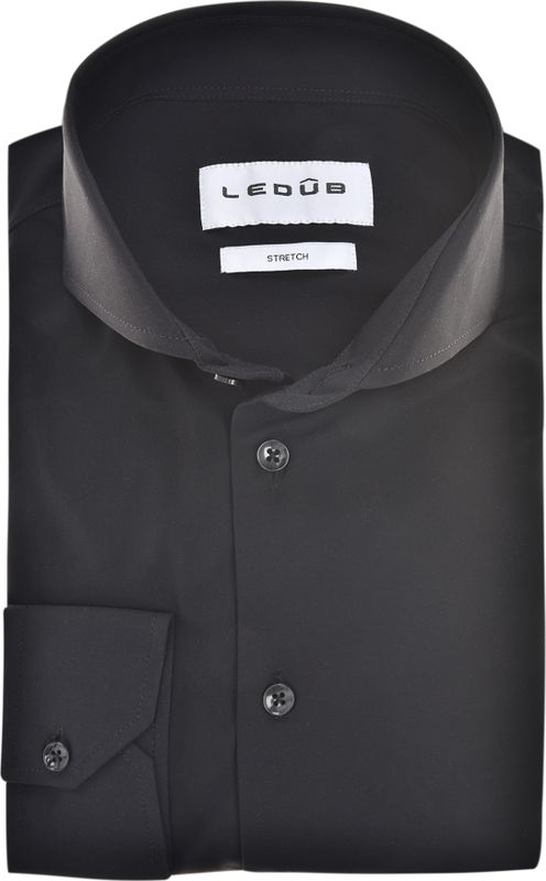 Ledub slim fit overhemd, popeline, zwart