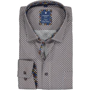 3 voor 99 | Redmond regular fit overhemd, poplin, wit met blauw en bruin dessin (contrast)