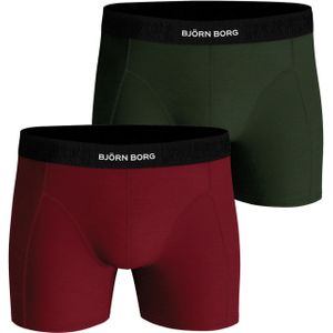 Bjorn Borg Cotton Stretch boxers, heren boxers normale lengte (2-pack), groen en donkerrood -  Maat: S