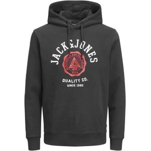 JACK & JONES Logo sweat hood slim fit, heren hoodie katoenmengsel met capuchon, zwart -  Maat: S