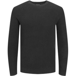 JACK & JONES Matt knit crew neck slim fit, heren pullover katoen met O-hals, zwart -  Maat: L
