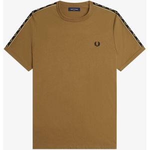 Fred Perry Taped Ringer regular fit T-shirt M6347, korte mouw O-hals, Shaded Stone/black, bruin -  Maat: L