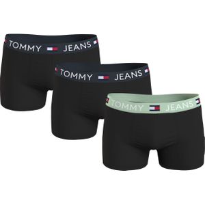 Tommy Hilfiger trunk (3-pack), heren boxers normale lengte, zwart met gekleurde tailleband -  Maat: S