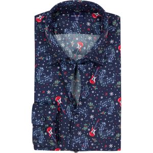 MARVELIS Casual modern fit Kerst overhemd, popeline, donkerblauw Kerst dessin