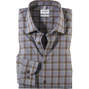 OLYMP Level 5 body fit overhemd, popeline, bruin geruit