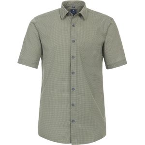 3 voor 99 | Redmond comfort fit overhemd, korte mouw, popeline, olijfgroen met wit dessin