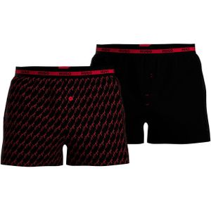 HUGO boxershorts woven (2-pack), heren boxers wijd model, zwart