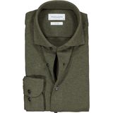Profuomo slim fit jersey overhemd, knitted shirt pique, army groen melange 42