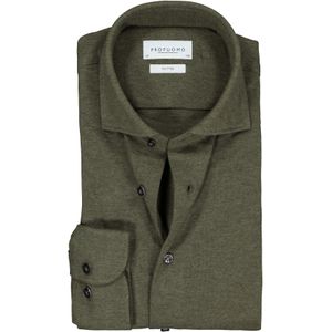 Profuomo slim fit jersey overhemd, knitted shirt pique, army groen melange 38