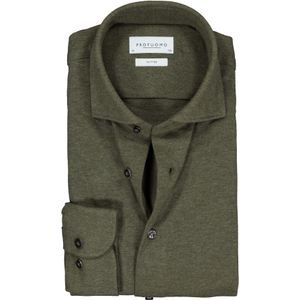 Profuomo slim fit jersey overhemd, knitted shirt pique, army groen melange 42