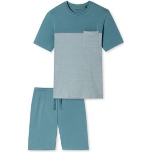 SCHIESSER 95/5 Nightwear shortamaset, heren shortama organic cotton strepen borstzak blauw-grijs -  Maat: S