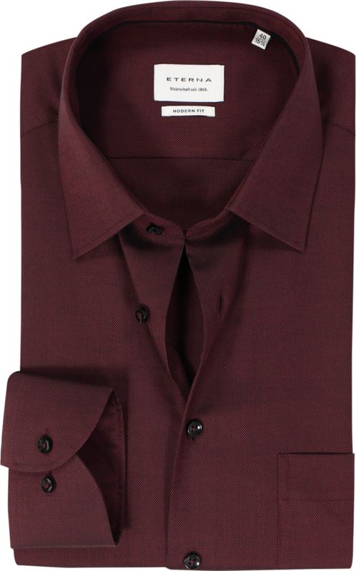 ETERNA - Modern Fit - Overhemd - Diep Donkerrood - Strijkvrij