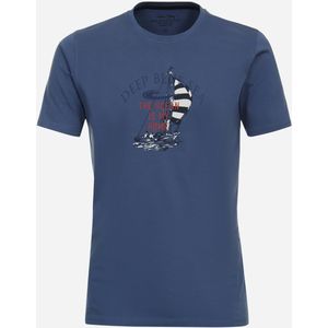 Redmond regular fit T-shirt, korte mouw O-hals, blauw (met print) -  Maat: S