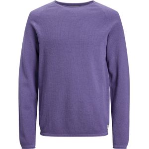JACK & JONES Hill knit crew neck slim fit, heren pullover katoen met O-hals, paars melange