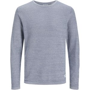 JACK & JONES G knit crew neck slim fit, heren pullover katoenmengsel met O-hals, lichtblauw met offwhite
