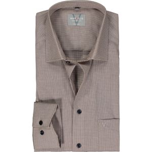 MARVELIS comfort fit overhemd, popeline, lichtbruin geruit