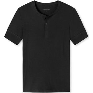 SCHIESSER Retro Rib T-shirt (1-pack), heren shirt korte mouwen dubbelrib biologisch katoen knoopsluiting zwart -  Maat: XXL