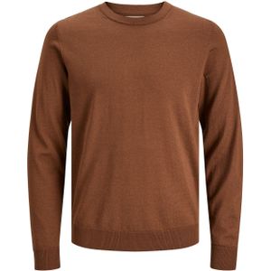 JACK & JONES Mark merino knit crew neck slim fit, heren pullover wol met O-hals, bruin