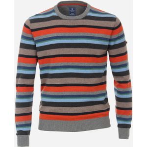 Redmond heren trui katoen, O-hals, grijs met blauw en oranje gestreept (middeldik) -  Maat: 3XL