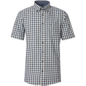 CASA MODA - Sport Comfort Fit Overhemd - Korte Mouw - Beige Geruit - Strijkvriendelijk