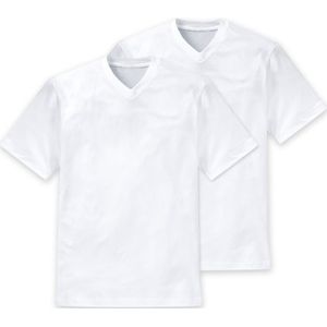 SCHIESSER American T-shirt (2-pack), heren shirt korte mouw jersey v-hals wit -  Maat: XL