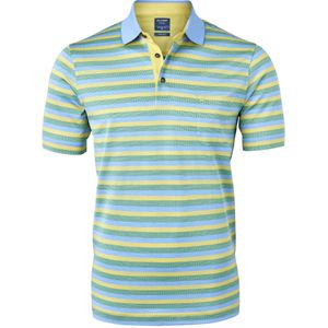 OLYMP modern fit poloshirt, blauw, groen en geel gestreept -  Maat: M