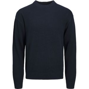 JACK & JONES Jack knit crew neck slim fit, heren pullover katoenmengsel met O-hals, blauw