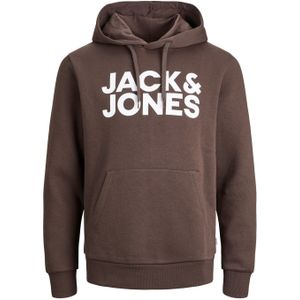 JACK & JONES Corp logo sweat hood regular fit, heren hoodie katoenmengsel met capuchon, bruin grote print