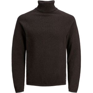 JACK & JONES Hill knit roll neck slim fit, heren pullover katoen met col, bruin melange