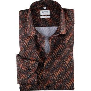 OLYMP Level 5 body fit overhemd, popeline, oranjerood dessin