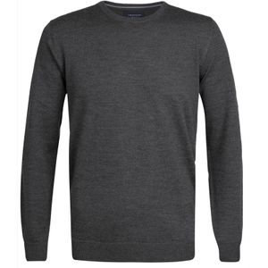 Profuomo slim fit trui wol, heren pullover O-hals, antraciet grijs