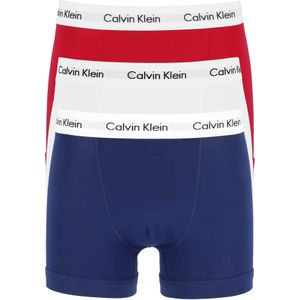 Calvin Klein trunks (3-pack), heren boxers normale lengte, rood, wit en blauw -  Maat: M