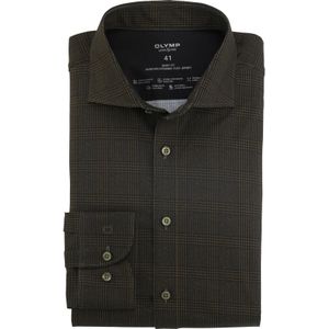 OLYMP 24/7 Level 5 body fit overhemd, tricot, olijfgroen geruit