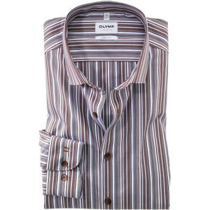 OLYMP Level 5 body fit overhemd, structuur, bruin gestreept