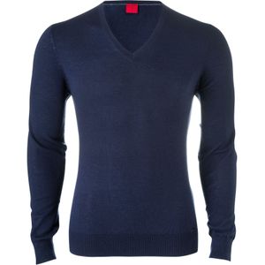 OLYMP Level 5 body fit trui wol met zijde, V-hals, marine blauw -  Maat: XXL