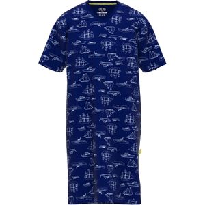 Ceceba heren nachthemd korte mouw en V-hals, donkerblauw dessin -  Maat: XL