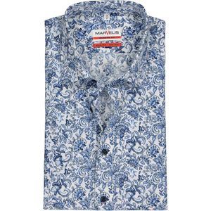 MARVELIS modern fit overhemd, korte mouw, popeline, wit met blauw bloemen dessin