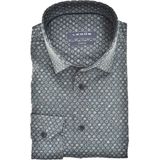 Ledub modern fit overhemd - mouwlengte 72 cm - popeline - donkergroen dessin - Strijkvriendelijk - Boordmaat: 38