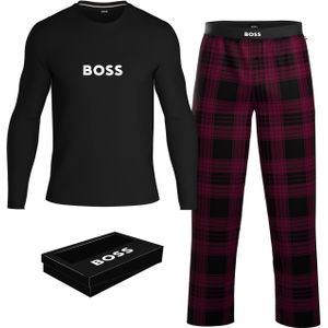 BOSS Easy Long Set, heren lounge set, zwart met donkerrood geruite broek -  Maat: XL