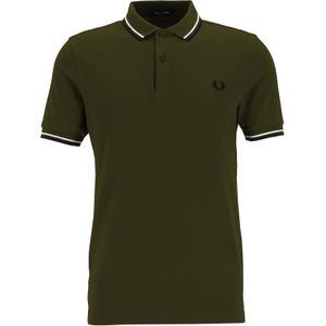 Fred Perry M3600 polo twin tipped shirt, heren polo, Military Green / Ecru / Navy -  Maat: S