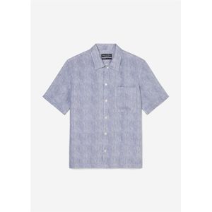 Marc O'Polo regular fit heren overhemd, korte mouw, structuur, donkerblauw gestreept 39/40