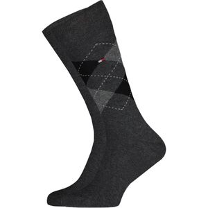 Tommy Hilfiger Check Socks (2-pack), herensokken katoen, geruit en uni, antraciet