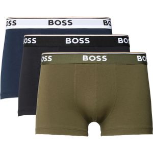HUGO BOSS Power trunks (3-pack), heren boxers kort, zwart, olijfgroen, blauw -  Maat: S