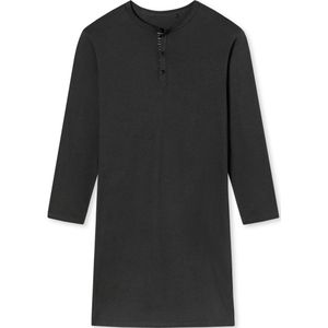 SCHIESSER Comfort Nightwear nachthemd, heren nachthemd met lange mouwen biologisch katoen knoopsluiting gestreept antraciet -  Maat: M