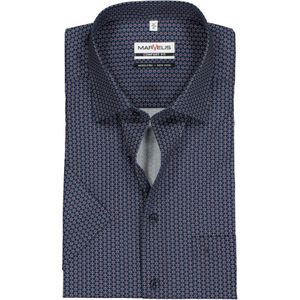 MARVELIS comfort fit overhemd, korte mouw, popeline, donkerblauw met rood en wit dessin 40