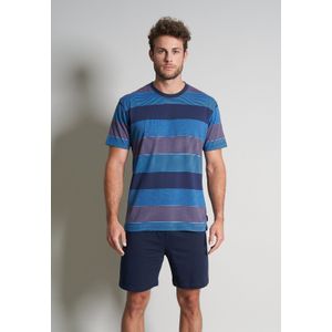 Gotzburg heren shortama O-hals, donkerblauw gestreept